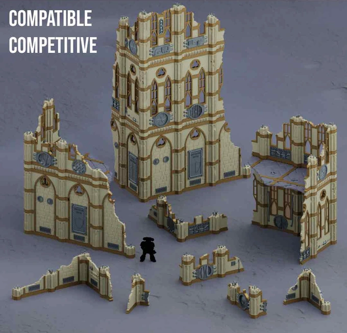 Warhammer 40k Gothic Terrain Set for 10th Edition Competitive Play – 3D Printed Terrain in Gray or Color Options